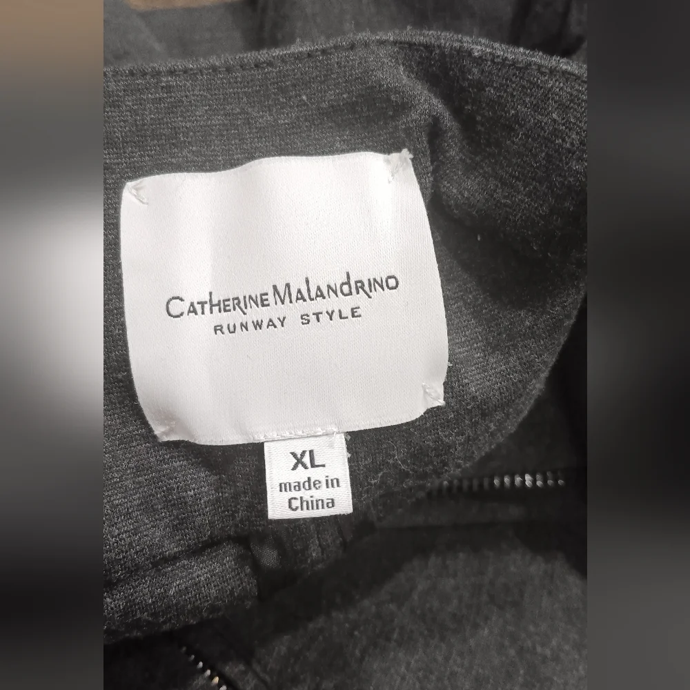 Catherine Malandrino Gray Asymmetrical Zip Moto Jacket Size XL Runway Style Knit - Picture 14 of 14